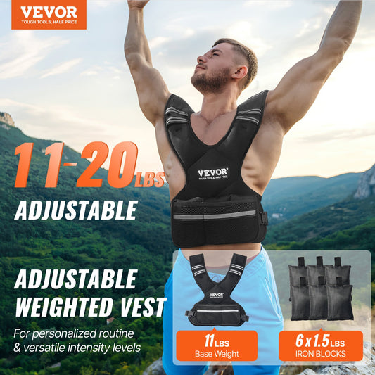 Adjustable Weighted Vest, 11-20lb Weight Vest With 6 Ironsand Weights And Reflective Stripe, Body Weight Vest Exercise Set For Men Women, Workout Equipment For Strength Training Running Jogging